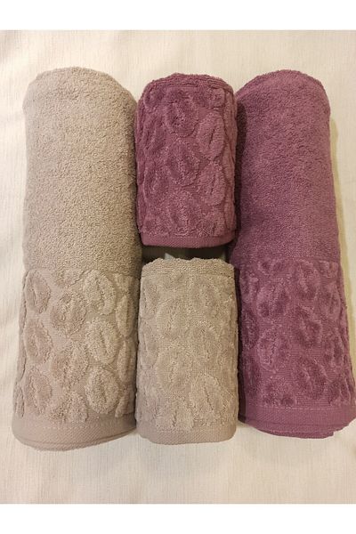 ŞENER HOME Σετ 4 τεμαχίων Bade Bath, Πετσέτα μπάνιου και κεφαλιού - Dusty Rose & Brown