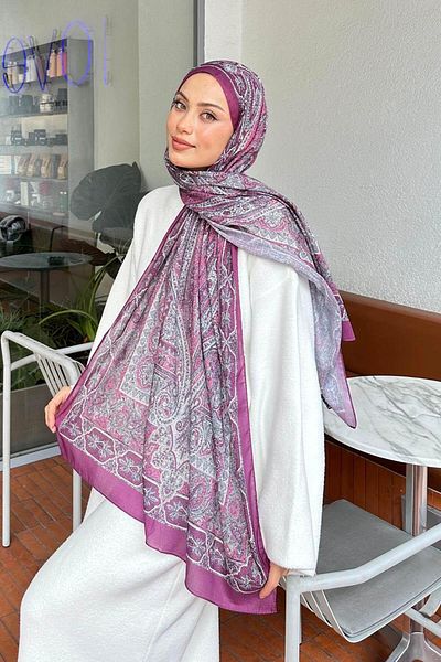 lamelif.com القطن البنفسجي - شال منقوش الرجعية