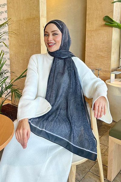 lamelif.com Памучен шал с ретро мотив, черен антрацит