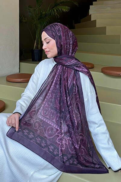lamelif.com Retro Pattern Cotton Shawl Bitter Purple Dark Burgundy