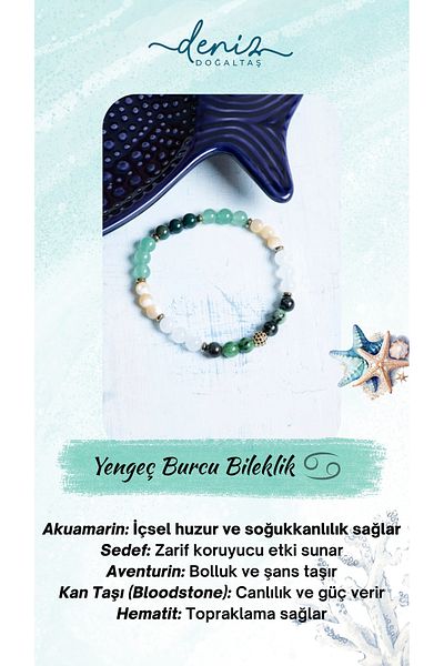 Deniz Doğal Taş Certified Anyolite Aquamarine Aventurine Bloodstone Hematite Cancer Bracelet