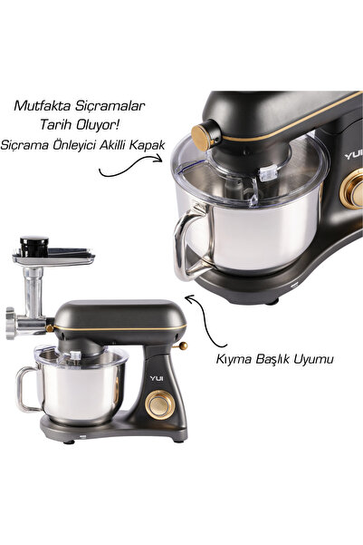 Yui M122 1800 W 6 Litre Alüminyum Döküm Hamur Makinesi Stand Mikser Koyu Gri Gold