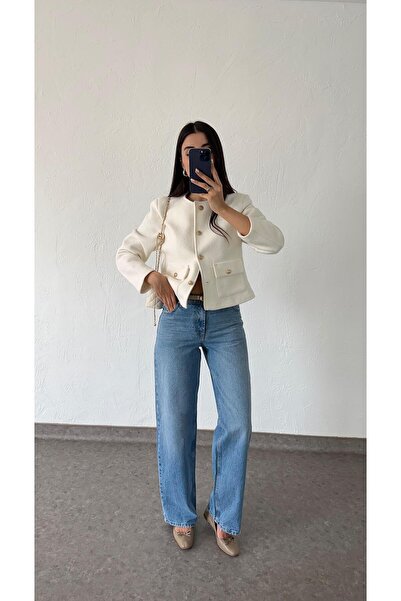 HAZELANNA جينز أزرق مريح