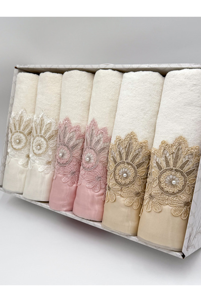 AYHANHOME Набір рушників для обличчя Gupurlu Satin Embroidered Boxed Luxury Ceyizlik 50x90 6 рушників для рук та обличчя
