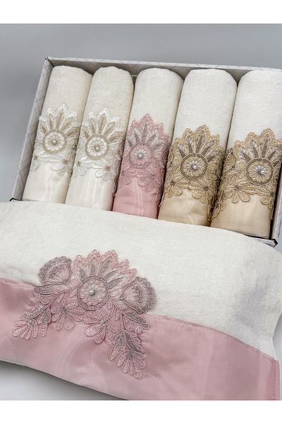 AYHANHOME Guipure Satin Embroidered Boxed Luxury Dowry 50x90 Σετ 6 πετσετών προσώπου