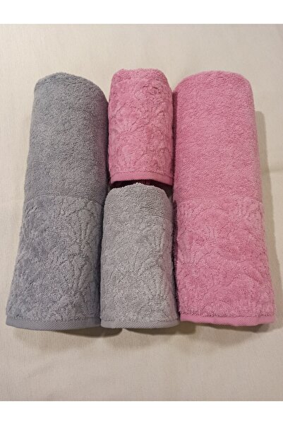 ŞENER HOME Набір для ванної кімнати з 4 предметів, рушник для ванної та рушник для голови - сірий та ліловий