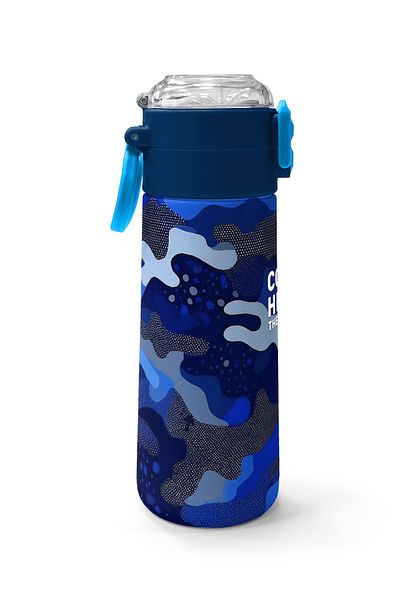 Coral High Kids Navy Blue Saks Camouflage Patterned Straw and Direct Drinking Steel Thermos 500 ml 31889