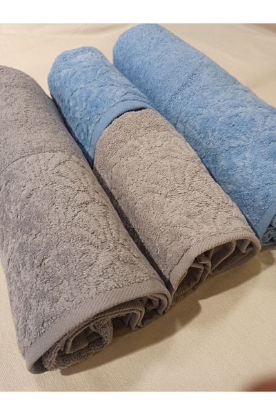 ŞENER HOME Set de baie Bade din 4 piese, prosop de baie și prosop de cap - albastru și gri