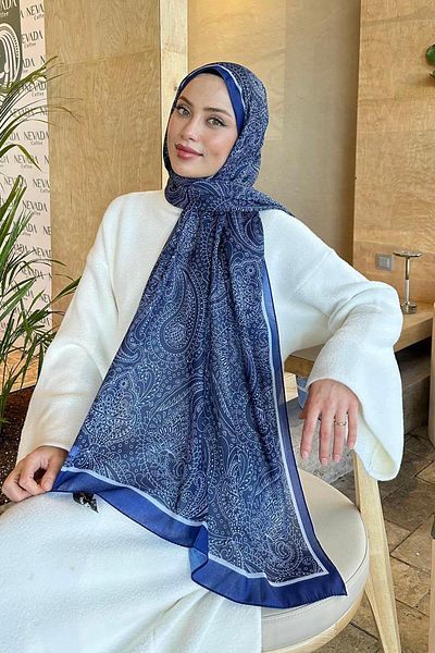 lamelif.com Памучен шал с ретро мотив, тъмносин, 2 бр.