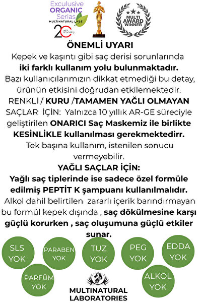 multinatural Kepek Şampuan, Saç Dökülmesi Şampuanı 300ml + Kepeklenme Egzamanskremi 100ml