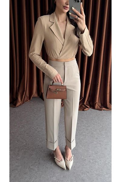 HAZELANNA Milky Brown Double Breasted Jacket