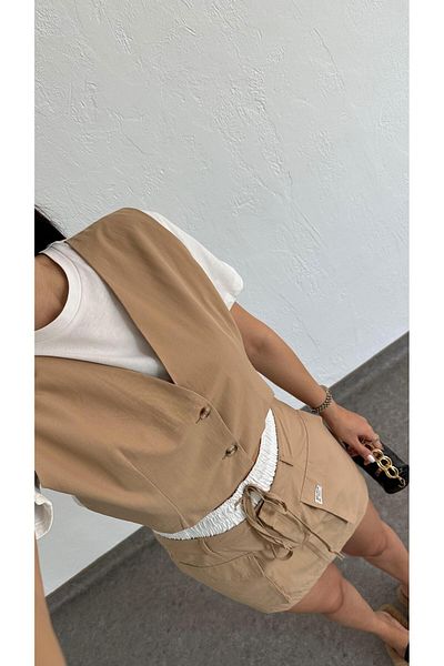 HAZELANNA Milky Brown Colored Vest and Skirt Set