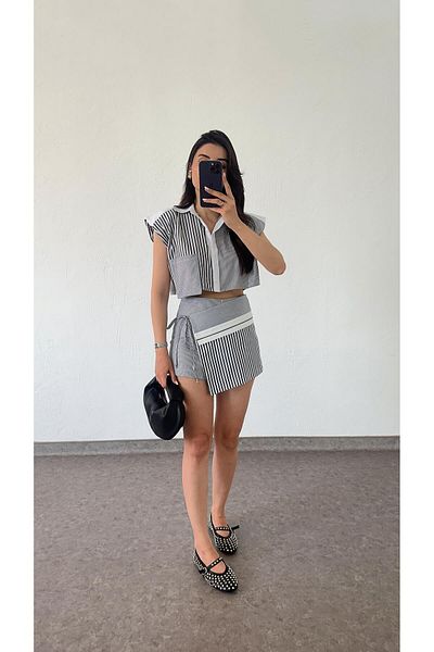 HAZELANNA Striped Skirt and Shirt Set