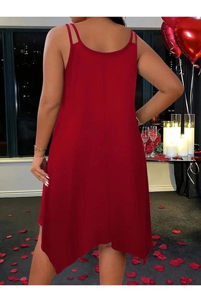 Cbm Women's Strappy Round Asymmetrical Cut Detailed Viscose Dress