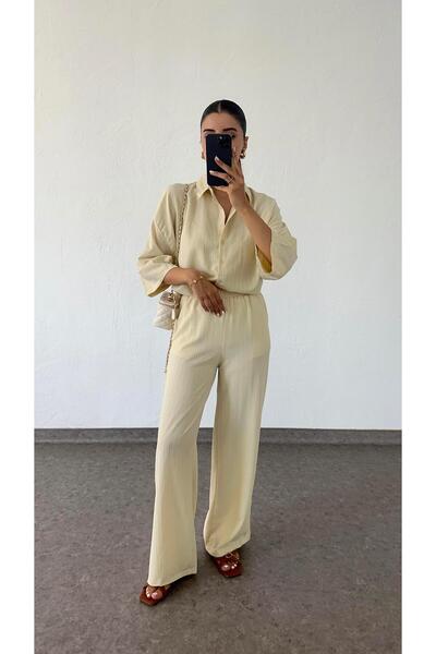 HAZELANNA طقم ذو فتحة للذراع والساق بلون كريمي