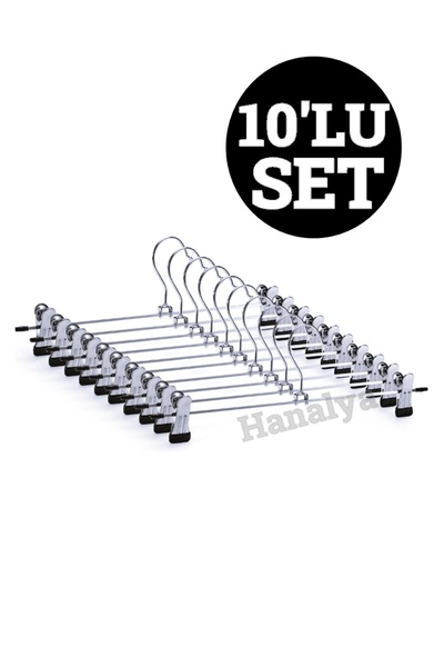 HANALYA Metal Tutmalı Klipsli Etek Ve Pantolon Askısı Elbise Askısı Ayarlanabilir Elbise Askısı Metal 10adet