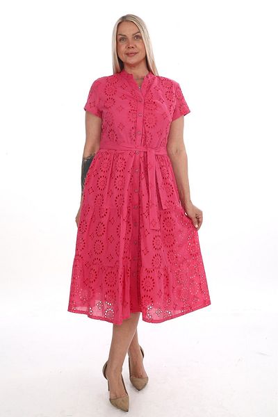etselements Rochie din voile cu curea și căptușită cu șireturi 7175 roz