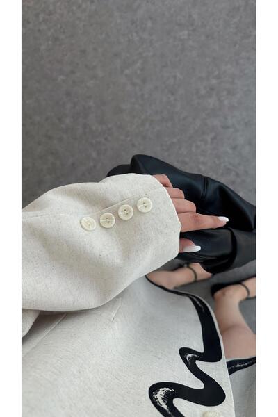 HAZELANNA Premium Linen Jacket - Black Printed, Cream Color