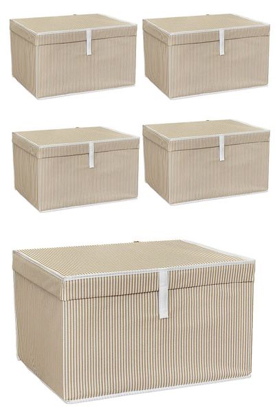 Enuverbi 5 Pieces Multi-Purpose Laundry-Storage-Organizing Organizer Garbage Box with Lid 50X40X30 - Maxi Box - Beige