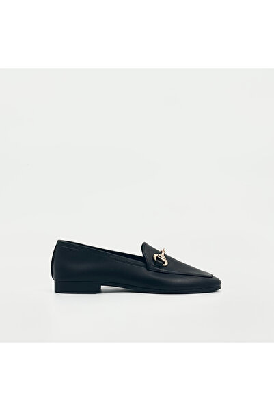 Folle Black Genuine Leather Flat Loafer – Classic Design with Gold Accessories