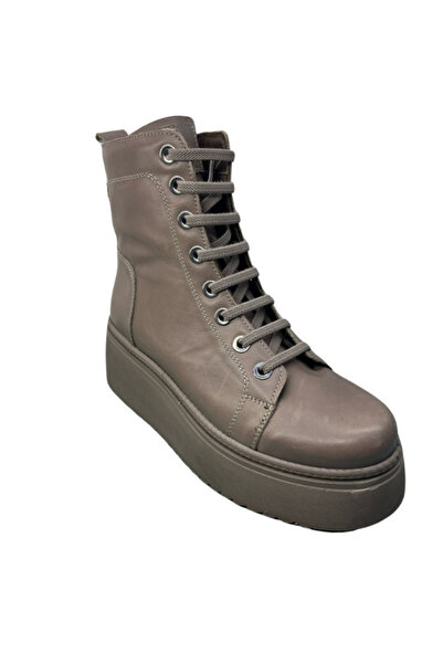 Mammamia MAMMAMİA 7 cm Dolgu Topuk Kadın Bot - Hakiki Deri - Fermuarlı-vizon