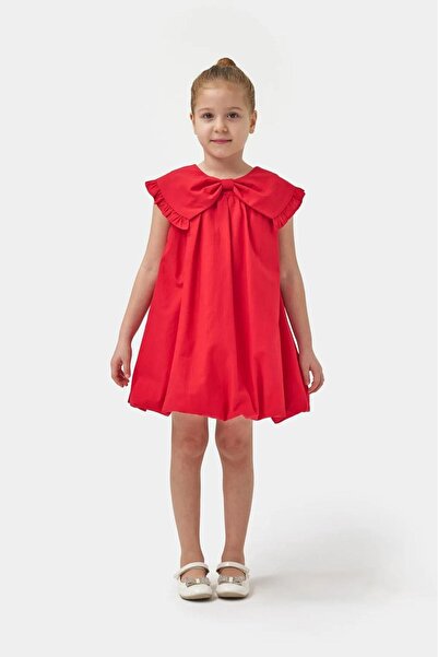 Magu Girl's Cotton Bow Collar Balloon Skirt Dress
