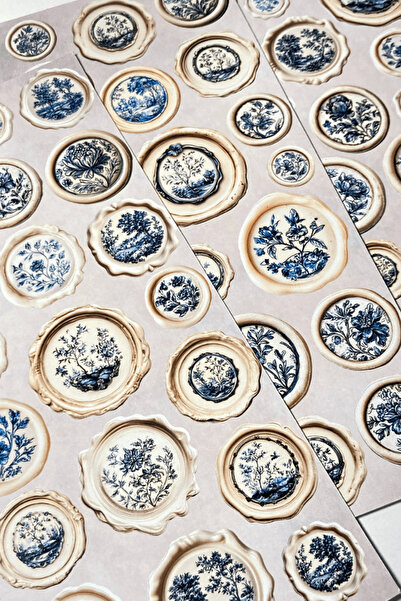 Hume Craft 3'lü Mum Mühür Görünümlü Çini Desenli Sticker Seti Bullet Journal Scrapbook Paketleme