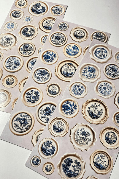 Hume Craft 3'lü Mum Mühür Görünümlü Çini Desenli Sticker Seti Bullet Journal Scrapbook Paketleme