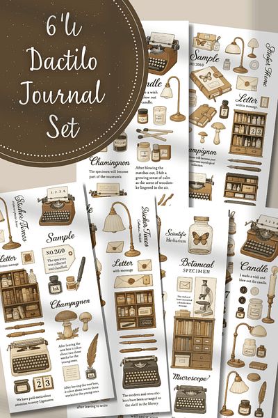 Hume Craft Set of 6 Stickers Themed Typewriter Set Fit for Bullet Journal Agenda