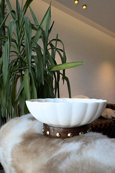 Ogia Concept وعاء بورسلين بأرجل خشبية من بلوم، وعاء تقديم ذهبي 15 سم (سلطة - ...