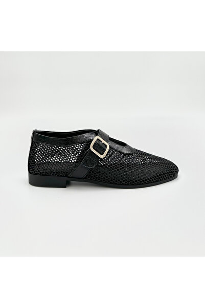 Folle Genuine Leather and Mesh Detailed Buckle Casual Shoes – Black