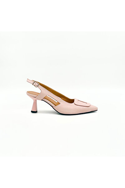 Folle Powder Pink Genuine Leather Heeled Shoes – 6 cm Heeled Buckle Slingback...