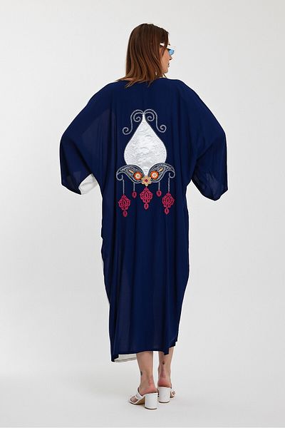 bacc Women's Navy Blue White Embroidered Color Blocked Long Length Woven Dress Bcvl-24956
