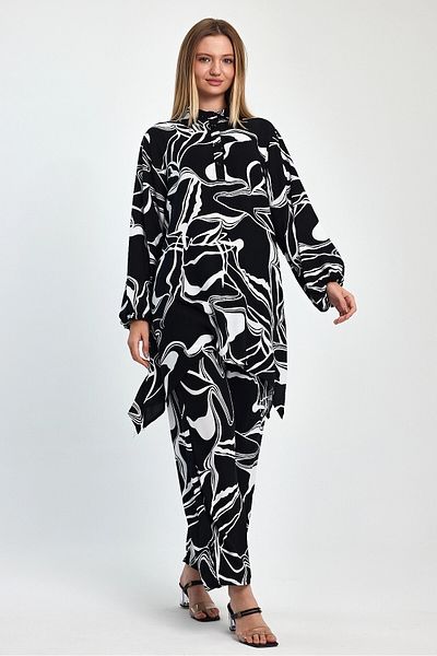 bacc Maxi Size Black Printed Tunic and Trousers Woven Viscon Bottom Top Set Bcvl-251055