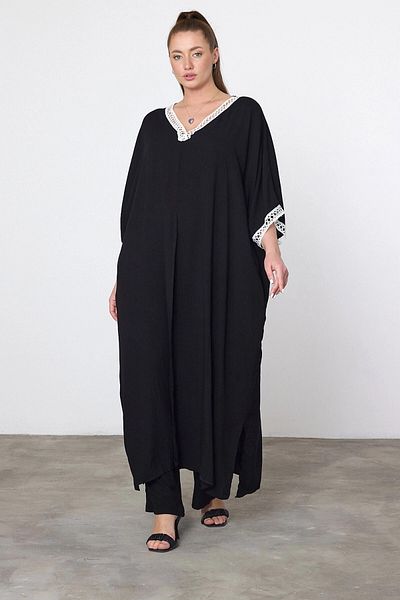 bacc Φόρεμα Maxi Size Μαύρο Κέντημα Κεντημένο με λαιμόκοψη V υφαντό φόρεμα Bcvl-251054