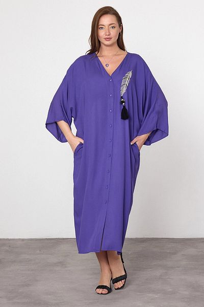 bacc Maxi Size Purple Embroidery Embroidered Woven Viscon Dress Bcvl-25V039