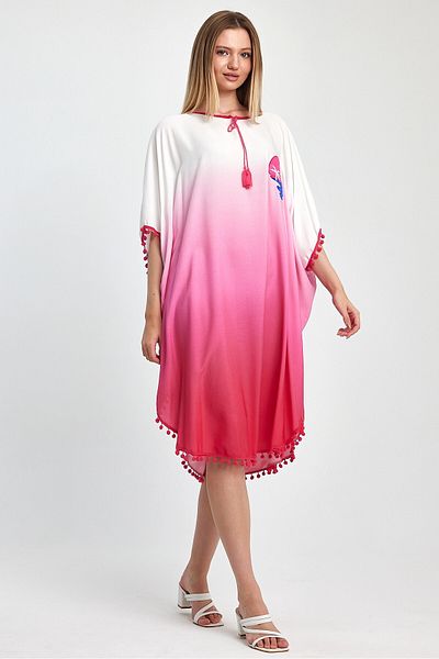bacc Φόρεμα Maxi Boy Pink Κέντημα Κεντημένο με φούντες υφαντό Viscon Bcvl-251014