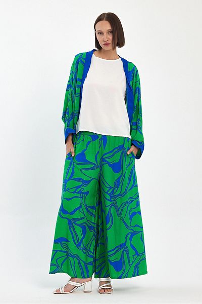 bacc Maxi Size Green Printed Kimono and Trousers Woven Viscon Bottom Top Set Bcvl-251068