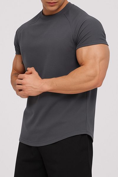GENIUS STORE Ανδρικό αθλητικό μπλουζάκι Running Sports Gym Raglan Oval Cut Χτενισμένο βαμβακερό μπλουζάκι OVALT-SHİRT