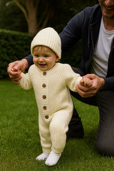 Nimini Kids Winter Unisex Beret Knitwear Baby Rompers with Wooden Button Detail
