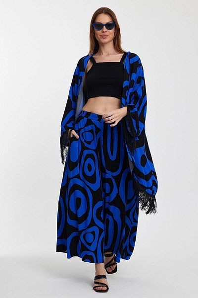 bacc Maxi Boy Saks Tassel Detailed Kimono and Loose Cut Trousers Woven Viscon Bottom Top Set Bcvl-251018