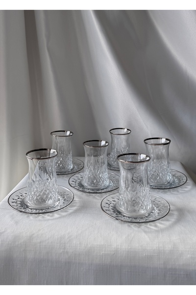 Şahika Kristal cama atılan imza Lara Platinum 12 Piece Tea Set 170ml