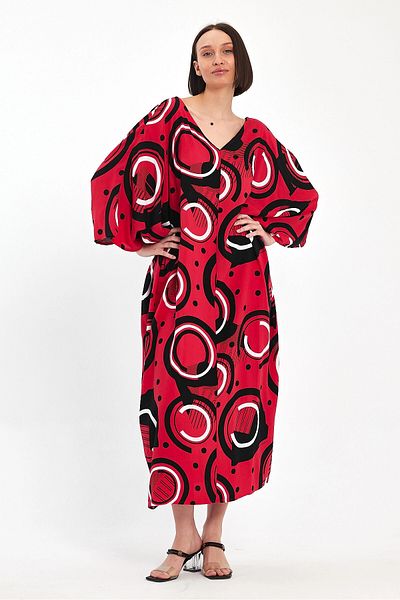 bacc Maxi Size Red Printed Woven Viscon Dress Bcvl-251067