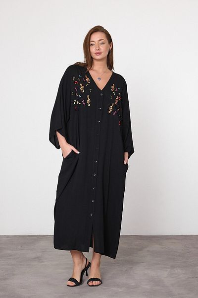 bacc Φόρεμα Maxi Size Μαύρο Κέντημα Κεντημένο Υφαντό Βισκόζη Bcvl-25v040