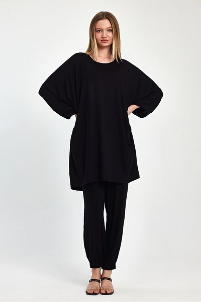 bacc Maxi Size Black Tunic and Trousers Knitted Viscon Bottom Top Set Bcvl-251029