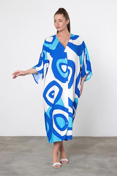 bacc Φόρεμα Maxi Size Blue με στάμπα υφαντό Viscon Bcvl-25905