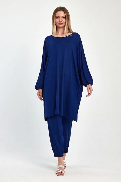 bacc Set de top și pantaloni tunică și pantaloni bleumarin de dimensiune maxi Bcvl-251029