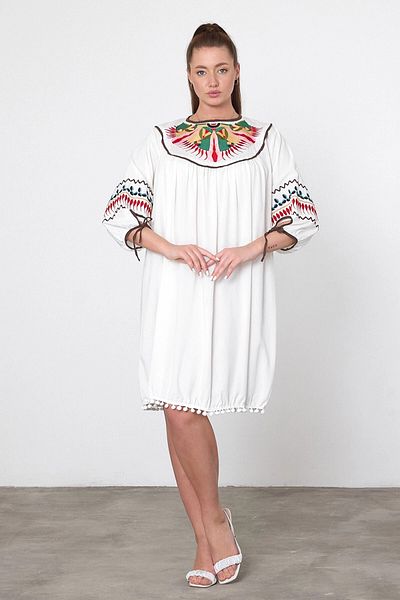 bacc Φόρεμα Maxi Size Λευκό Κέντημα Κεντημένο με Φούντες Υφαντό Βισκόζη Bcvl-251001