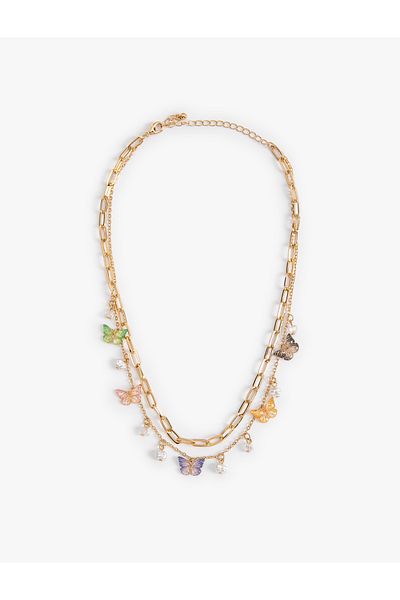 Koton Butterfly Necklace with Pearls
