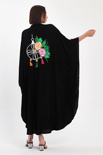 bacc Maxi Size Red Embroidery Embroidered Woven Viscon Dress Bcvl-25993-1